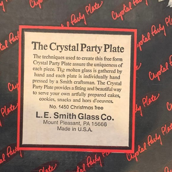 VINTAGE L.E. SMITH 13" CRYSTAL PARTY PLATE, CHRISTMAS SERVING PLATE, MADE IN USA - Picture 7 of 10